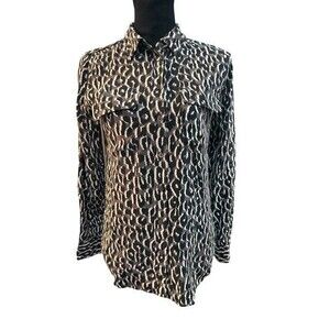 Equipment Femme Womens Blouse Size Extra Small Gray Black Animal Print Silk